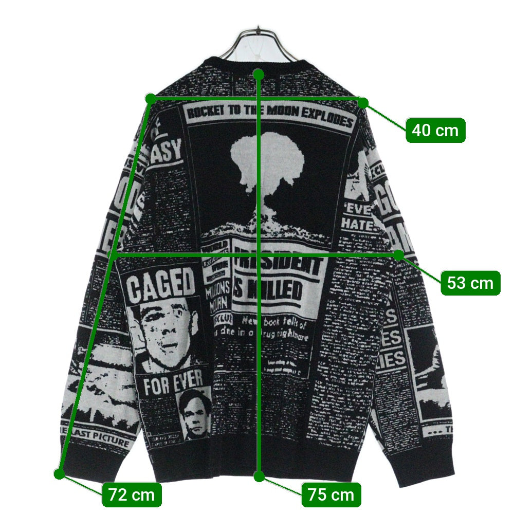 SUPREME(シュプリーム) 18AW News Print Sweater ニュースプリントセーター 総柄クルーネック長袖ニットセーター ブラック