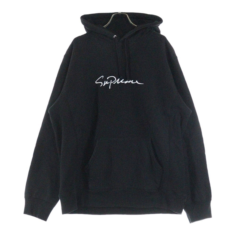SUPREME(シュプリーム) 18AW Classic Script Hooded Sweatshirt クラシックスクリプトフーデッドスウェットシャツ ロゴ刺繍プルオーバースウェットパーカー ブラック