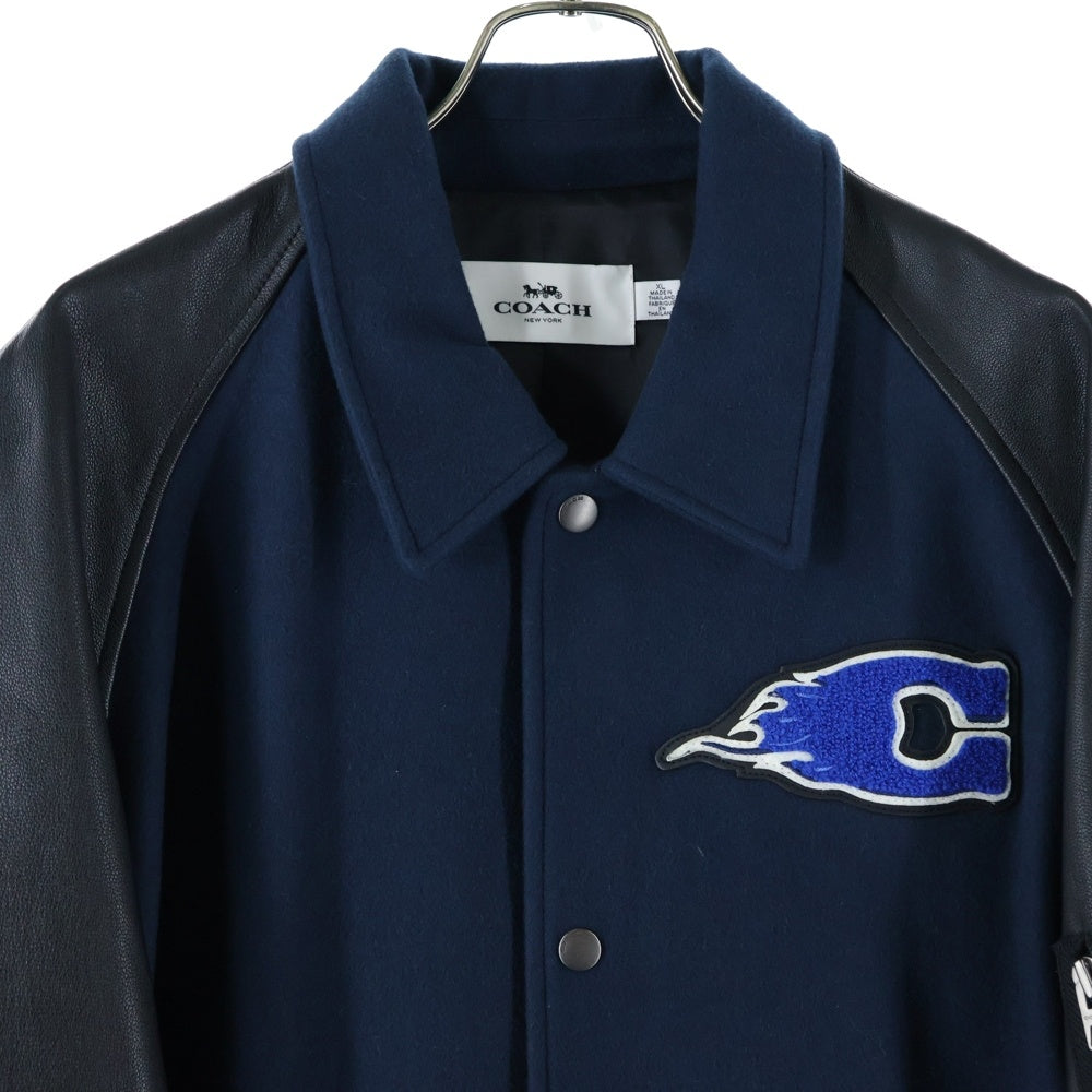 COACH(コーチ) WOOL GOAT LEATHER VARSITY JACKET ヴァーシティジャケット スタジャン ネイビー/ブラック F24299