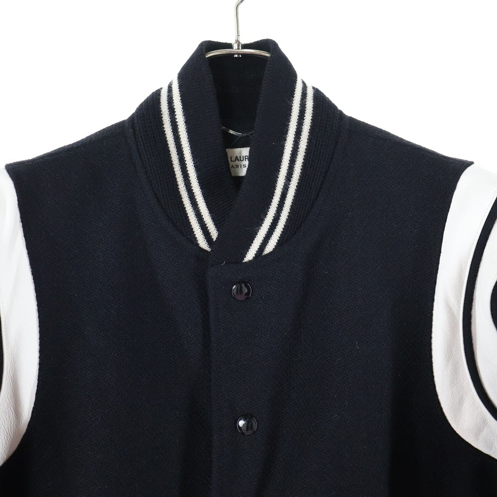 SAINT LAURENT PARIS(サンローランパリ) TEDDY JACKET テディジャケット レザートリムウールスタジアムジャンパー 354718 Y180W ブラック