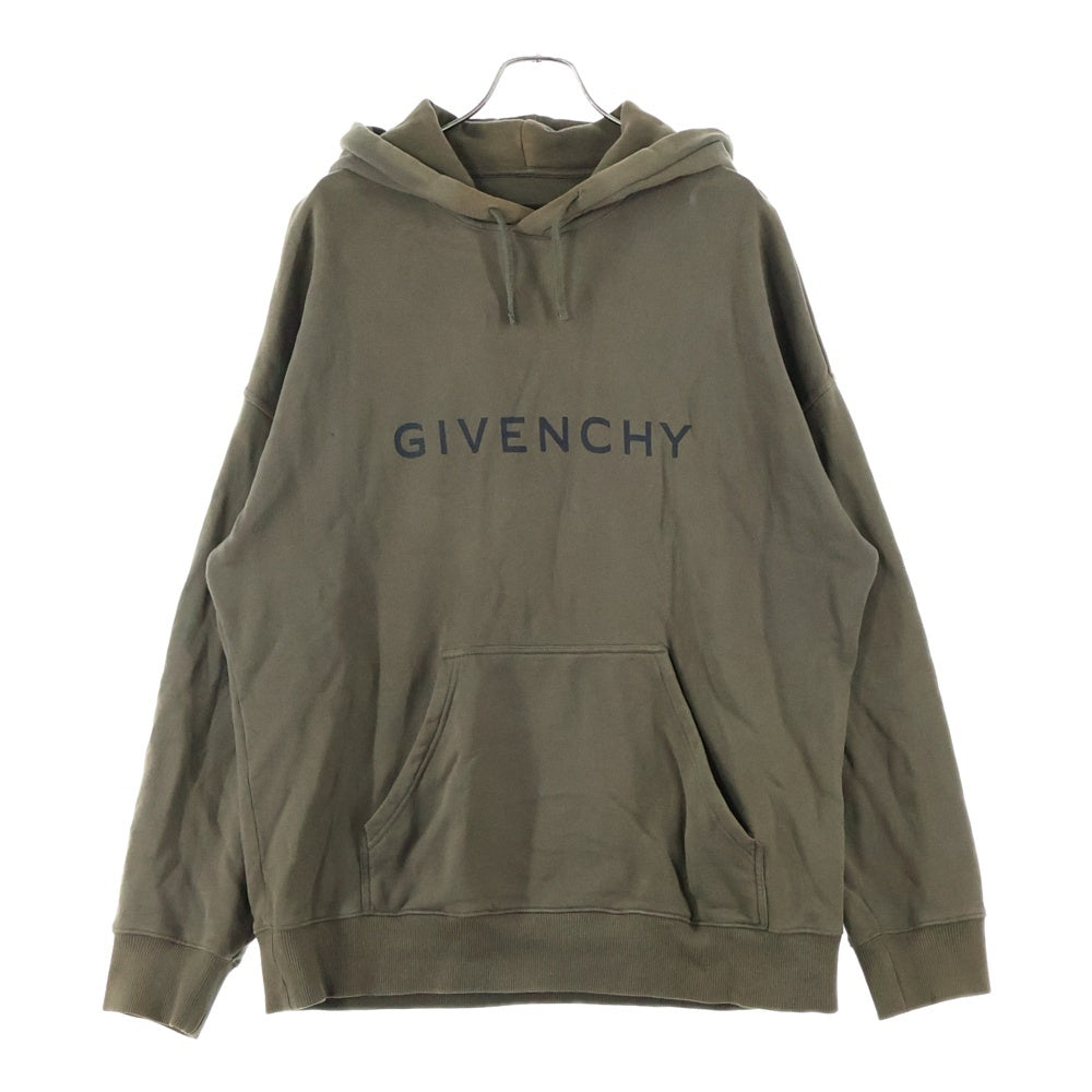 GIVENCHY(ジバンシィ) Slim Fit Hoodie スリムフィットフーディ ロゴプリントプルオーバースウェットパーカー BMJ0HC3YAC カーキ