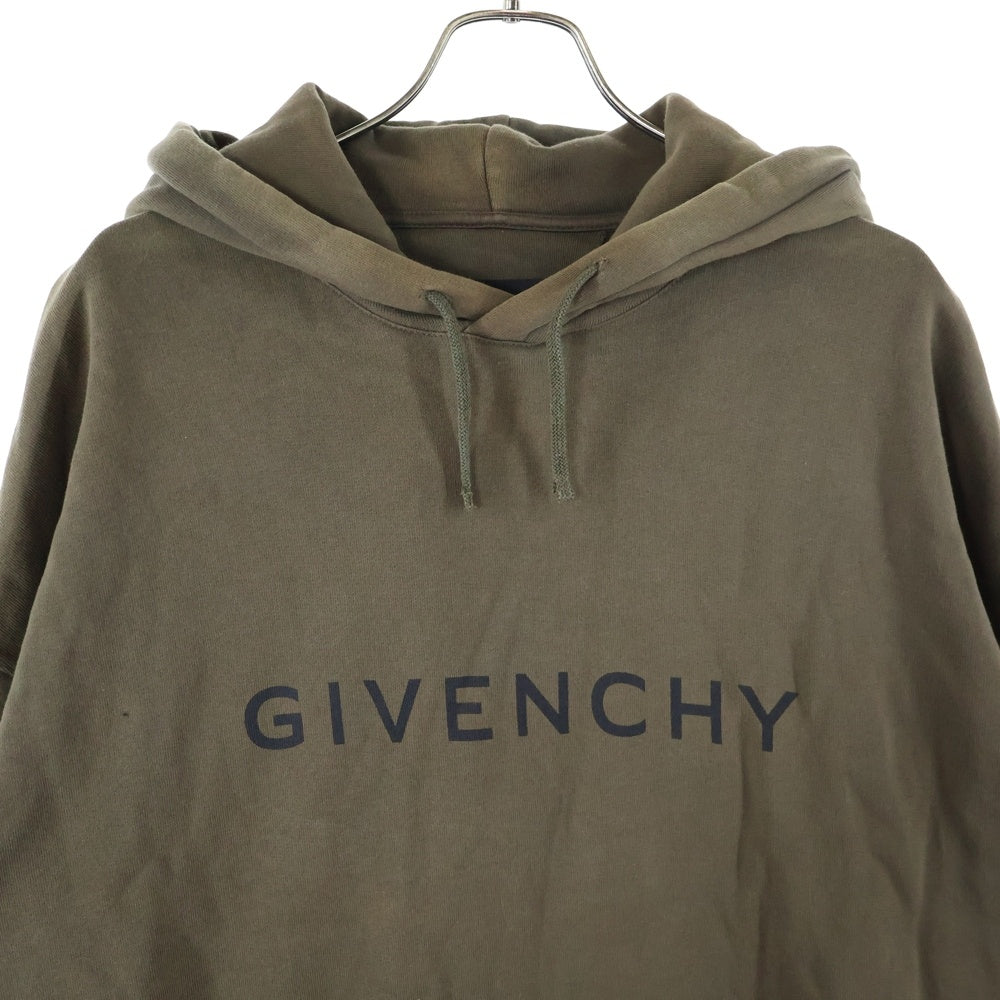 GIVENCHY(ジバンシィ) Slim Fit Hoodie スリムフィットフーディ ロゴプリントプルオーバースウェットパーカー BMJ0HC3YAC カーキ