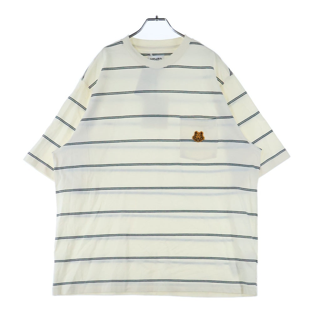 KENZO(ケンゾー) Tiger Crest Stripe Pocket Tee タイガークレストストライプポケットTシャツ ロゴ刺?半袖Tシャツ FA65TS5204SO アイボリー