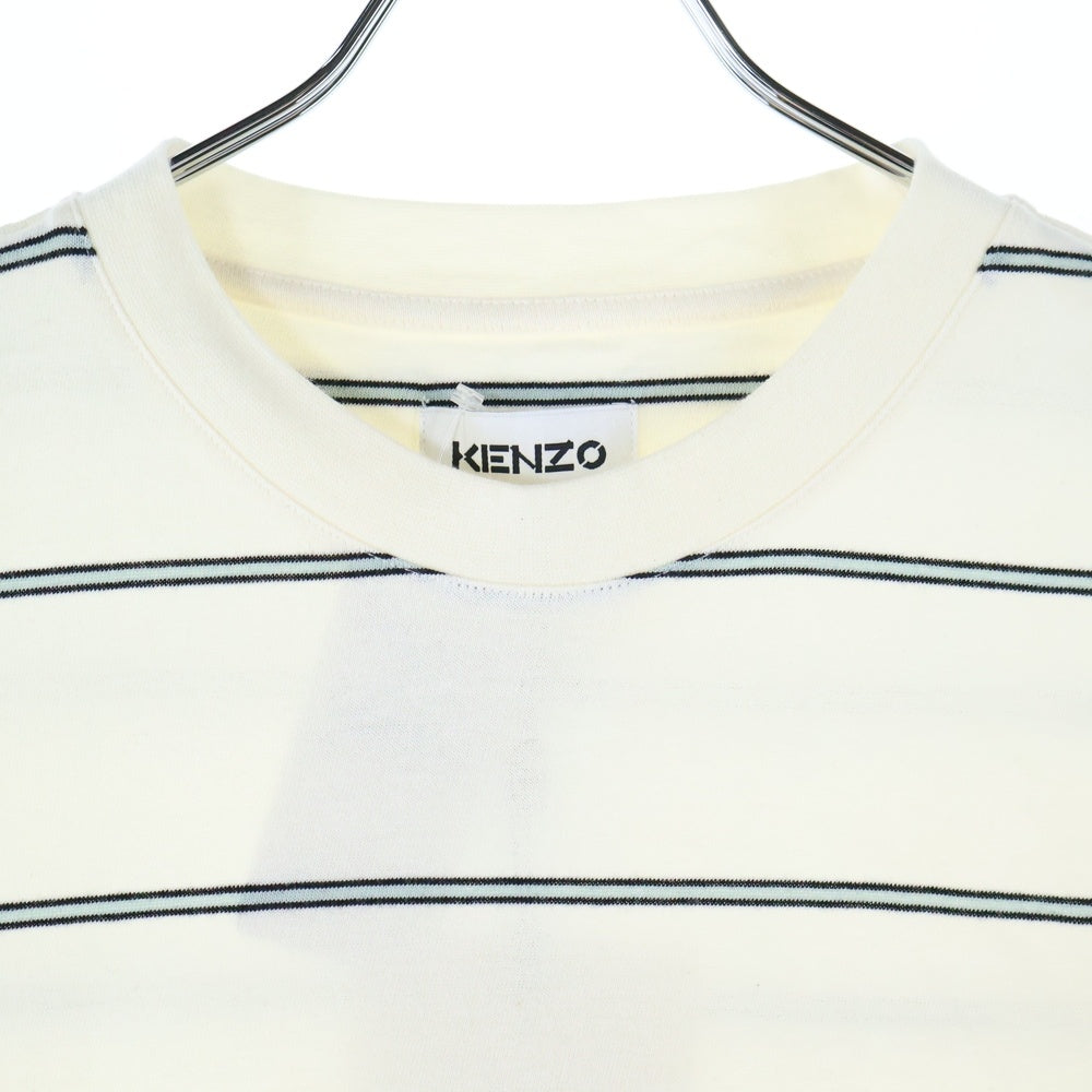 KENZO(ケンゾー) Tiger Crest Stripe Pocket Tee タイガークレストストライプポケットTシャツ ロゴ刺?半袖Tシャツ FA65TS5204SO アイボリー