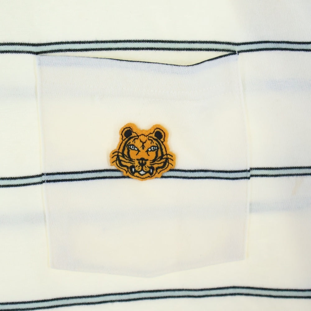 KENZO(ケンゾー) Tiger Crest Stripe Pocket Tee タイガークレストストライプポケットTシャツ ロゴ刺?半袖Tシャツ FA65TS5204SO アイボリー