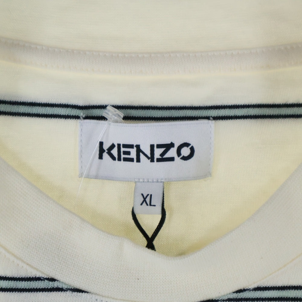 KENZO(ケンゾー) Tiger Crest Stripe Pocket Tee タイガークレストストライプポケットTシャツ ロゴ刺?半袖Tシャツ FA65TS5204SO アイボリー