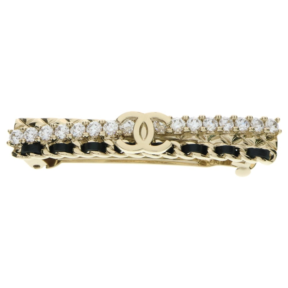 CHANEL(シャネル) ココマーク ラインストーン ヘアクリップ ブラック/ゴールド AB8613