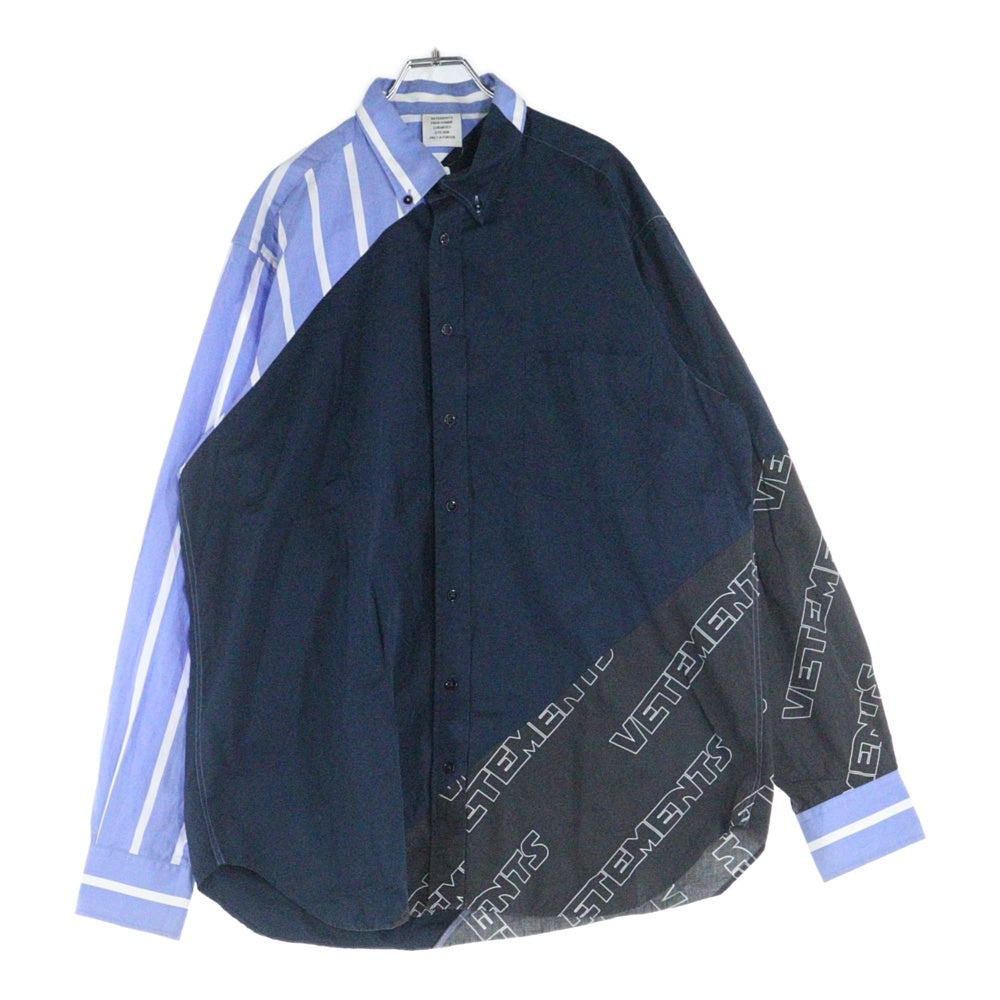 VETEMENTS(ヴェトモン) Cut Up Cotton Shirt カットアップコットン 長袖シャツ ブルー/ネイビー MSS18SH18