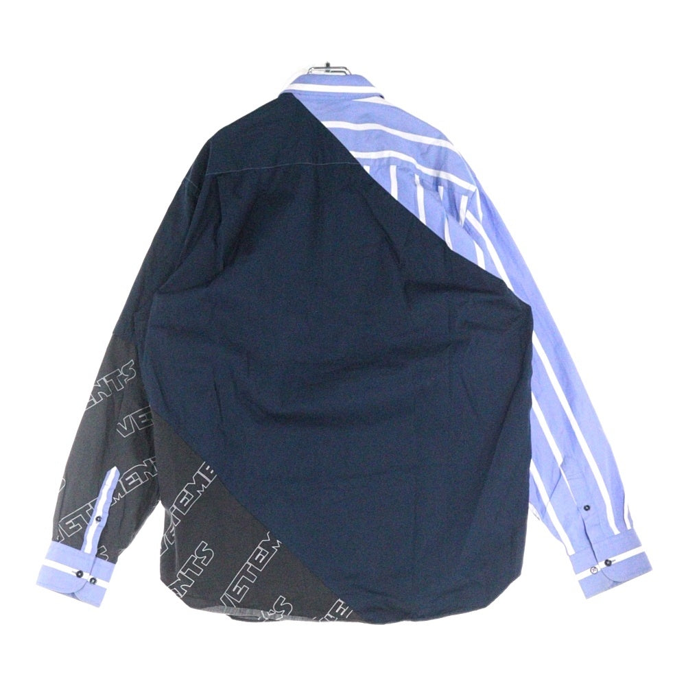 VETEMENTS(ヴェトモン) Cut Up Cotton Shirt カットアップコットン 長袖シャツ ブルー/ネイビー MSS18SH18