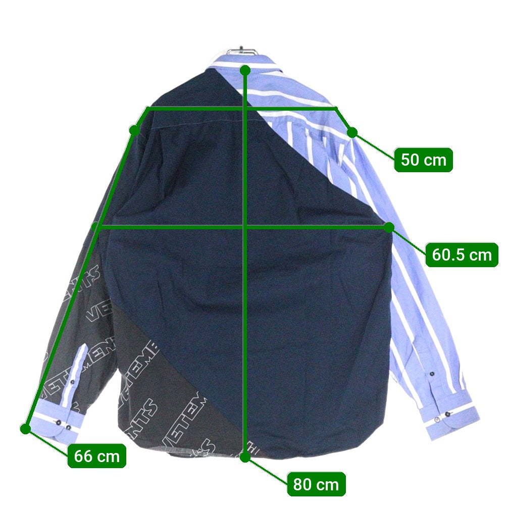 VETEMENTS(ヴェトモン) Cut Up Cotton Shirt カットアップコットン 長袖シャツ ブルー/ネイビー MSS18SH18