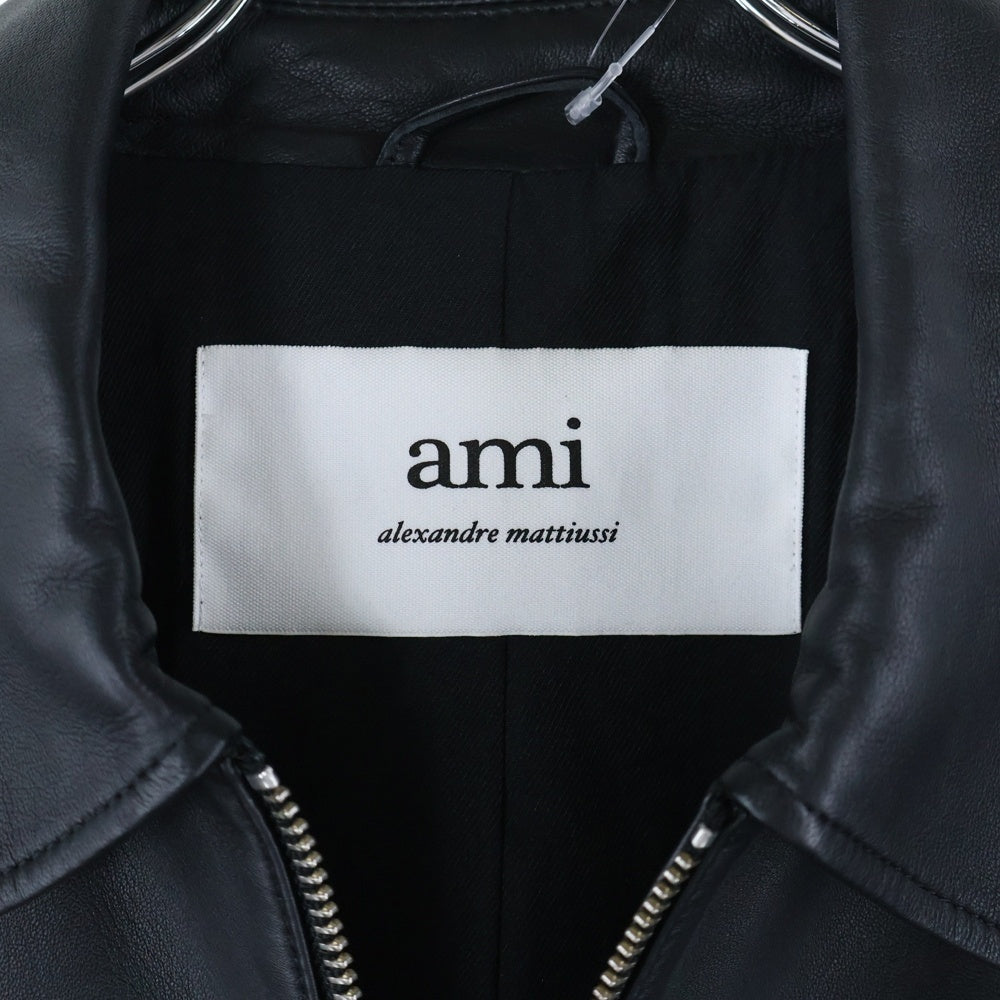 ami paris(アミパリス) Zipped Leather Jacket ジップド レザージャケット ブラック UJK028 LH0029