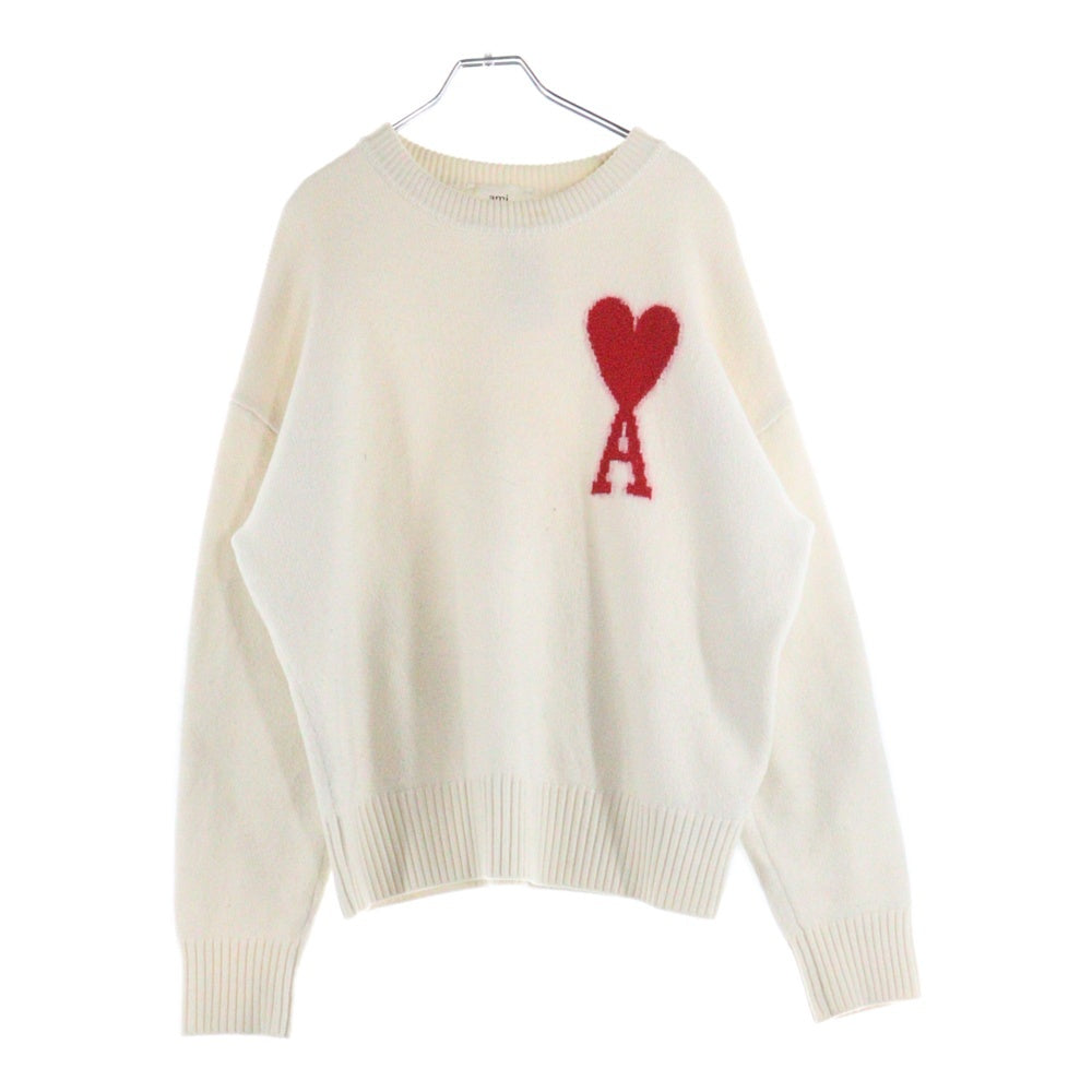 AMI Alexandre Mattiussi(アミアレクサンドルマテュッシ) Ami De Coeur Crew Neck Sweater アミ ドゥ クール ロゴ刺繍クルーネックニットセーター UKS002.018 ホワイト