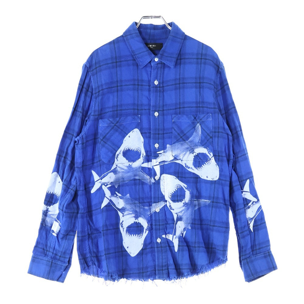 AMIRI(アミリ) Shark Paint Check Shirt シャークペイント 長袖チェックシャツ ネルシャツ ブルー MWLSB-SKF