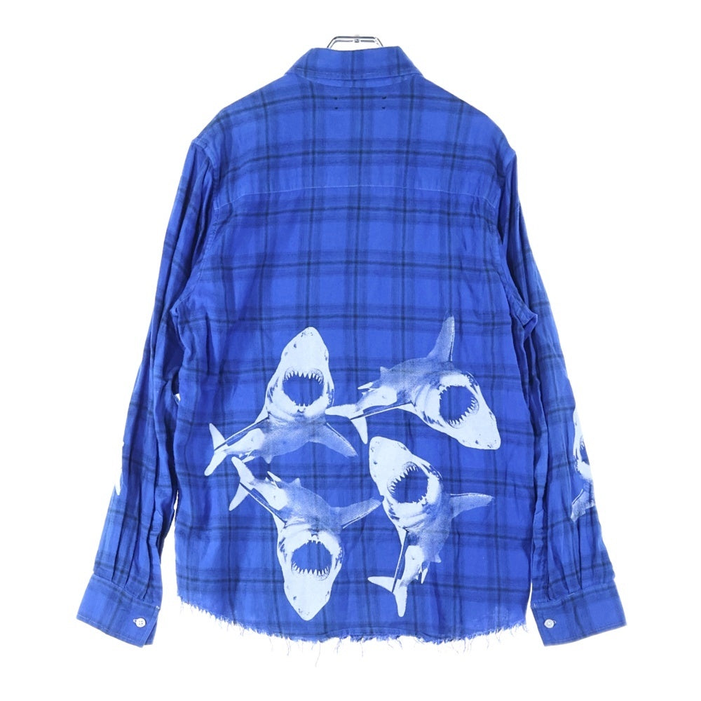 AMIRI(アミリ) Shark Paint Check Shirt シャークペイント 長袖チェックシャツ ネルシャツ ブルー MWLSB-SKF