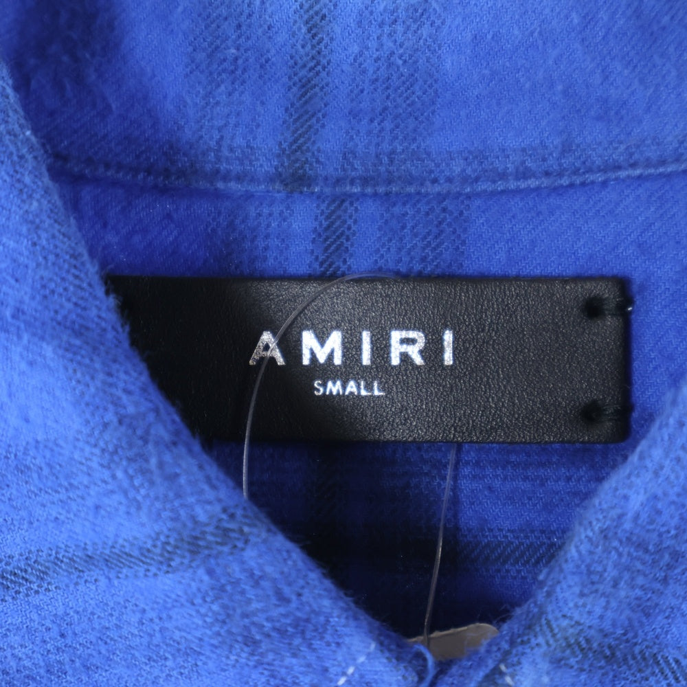 AMIRI(アミリ) Shark Paint Check Shirt シャークペイント 長袖チェックシャツ ネルシャツ ブルー MWLSB-SKF