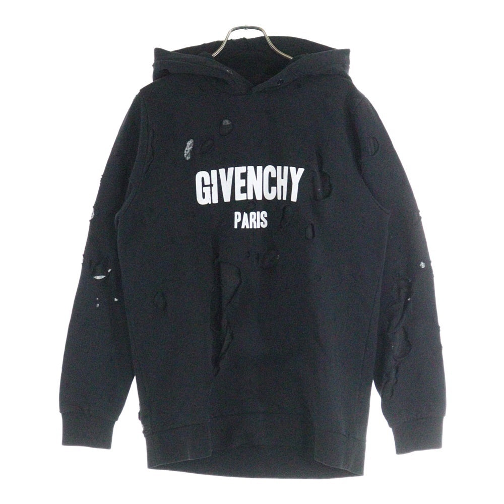 GIVENCHY(ジバンシィ) 15AW Destroy Hoodie デストロイ加工 ロゴプリント プルオーバーパーカー フーディー ブラック 15W 7191 653