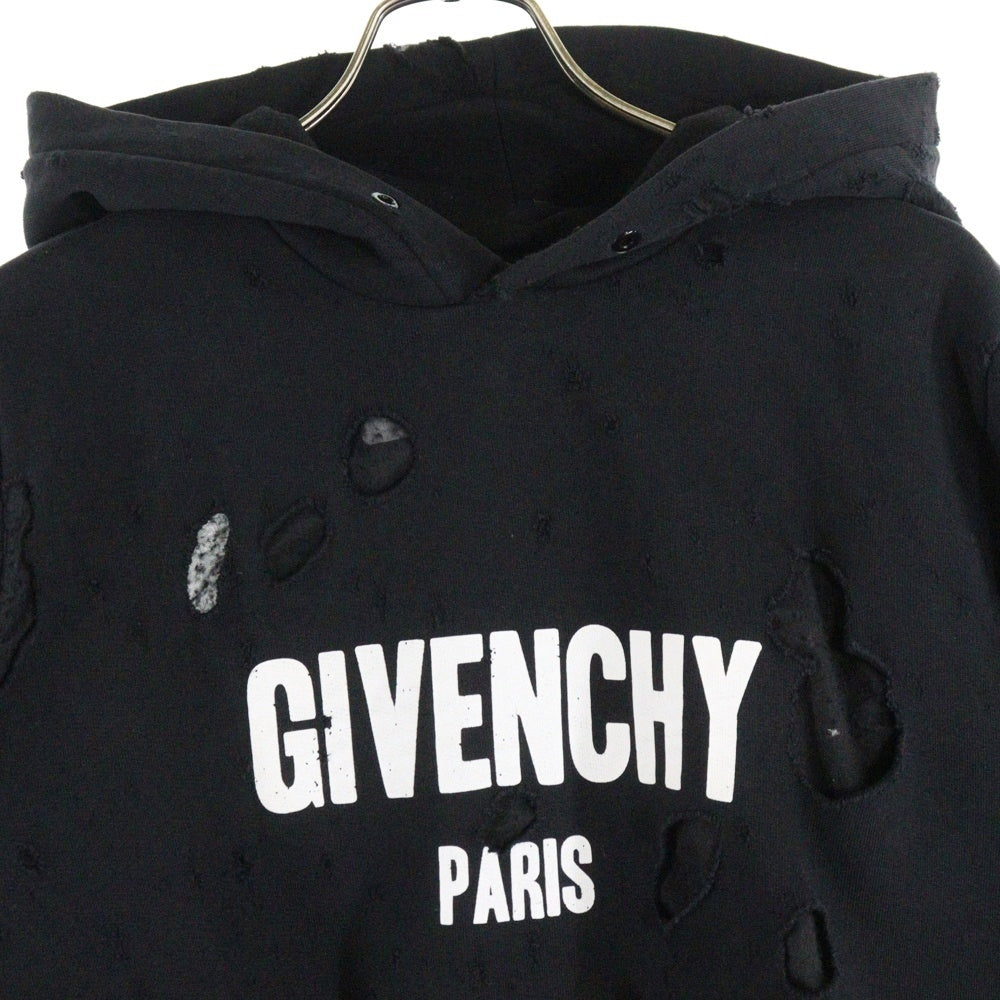 GIVENCHY(ジバンシィ) 15AW Destroy Hoodie デストロイ加工 ロゴプリント プルオーバーパーカー フーディー ブラック 15W 7191 653
