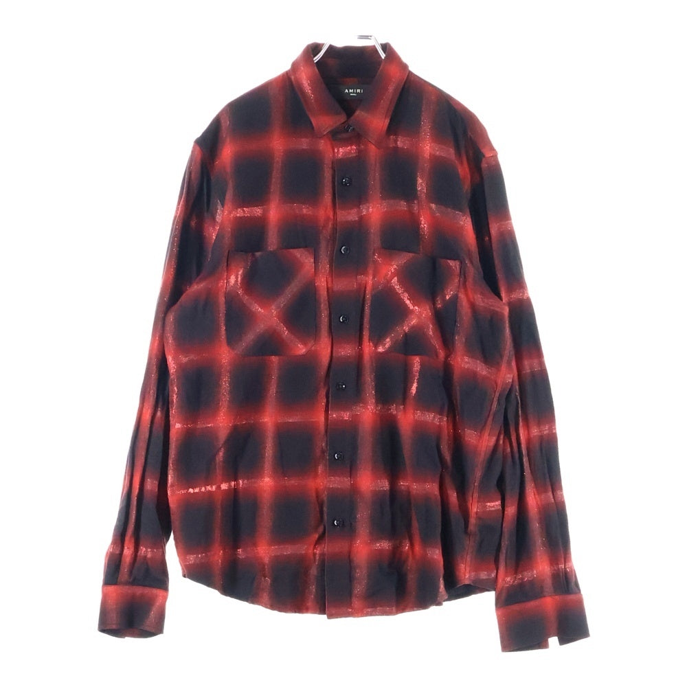 AMIRI(アミリ) Glitter Loose Fit Plaid Shirt グリッター 長袖チェックシャツ レッド