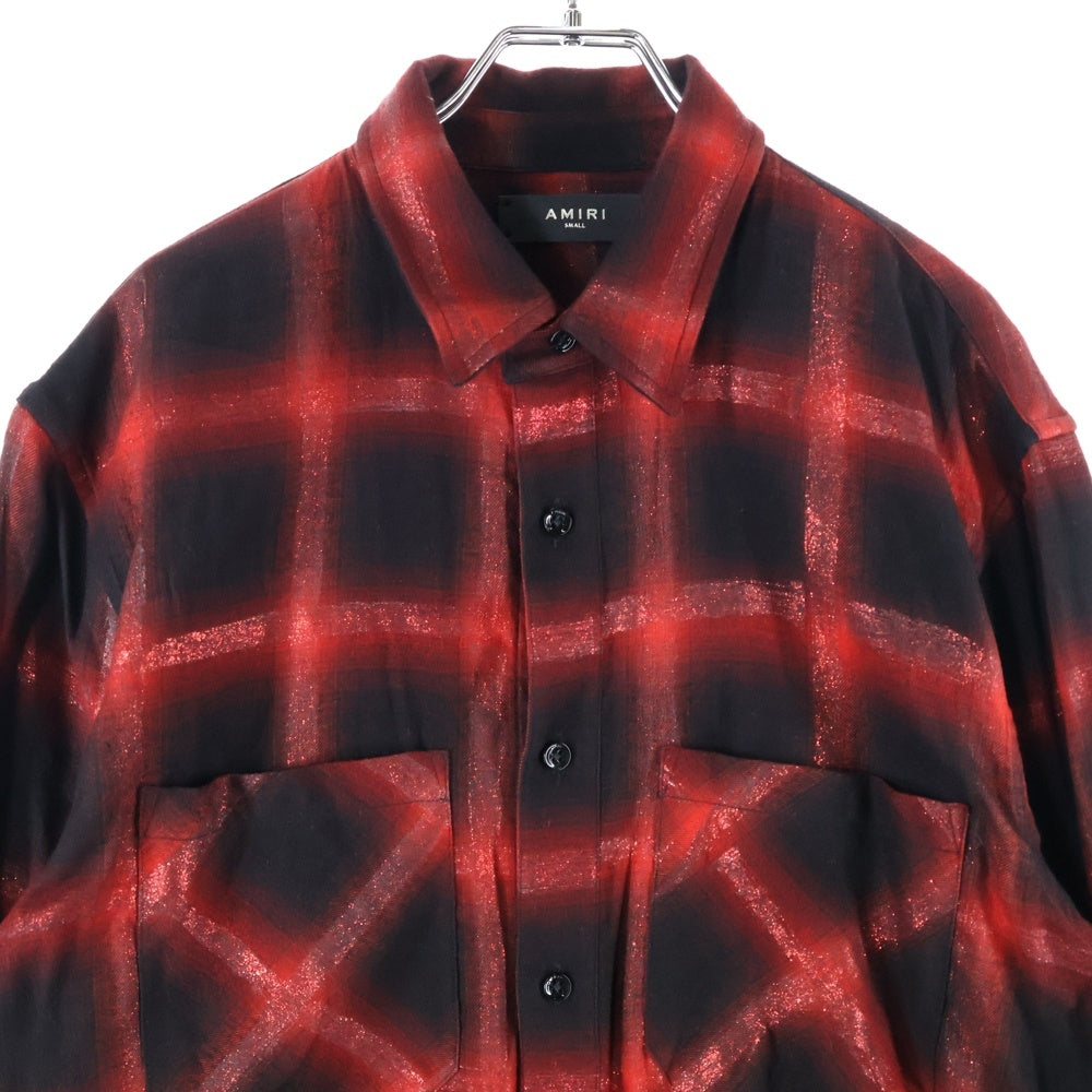 AMIRI(アミリ) Glitter Loose Fit Plaid Shirt グリッター 長袖チェックシャツ レッド