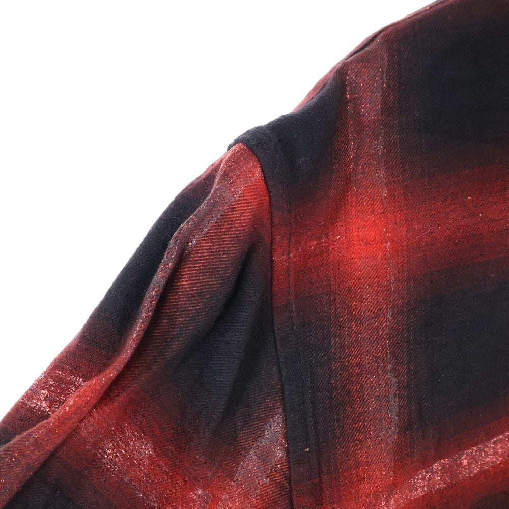 AMIRI(アミリ) Glitter Loose Fit Plaid Shirt グリッター 長袖チェックシャツ レッド