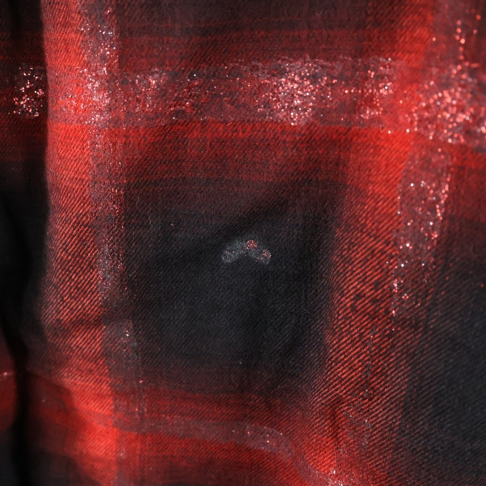 AMIRI(アミリ) Glitter Loose Fit Plaid Shirt グリッター 長袖チェックシャツ レッド