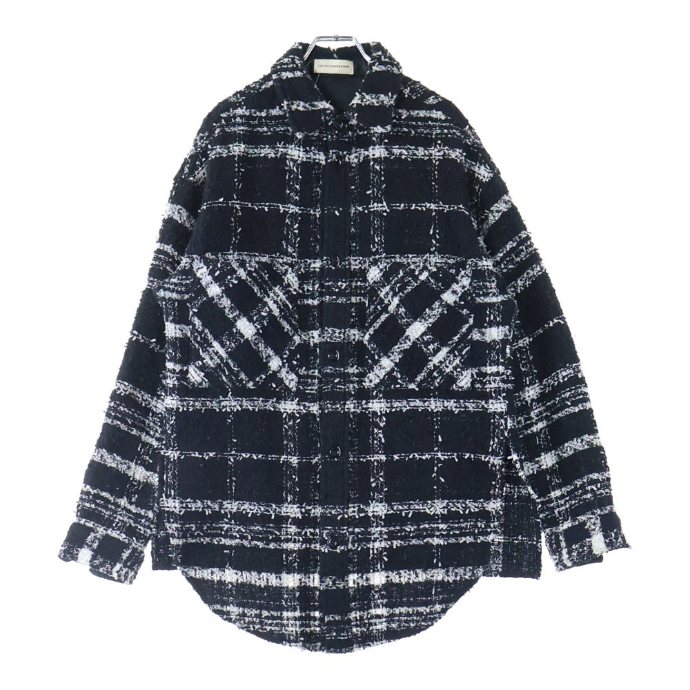 FAITH CONNEXION(フェイスコネクション) Tweed Overshirt ツイード オーバーサイズ長袖シャツ ブラック X1819T00009