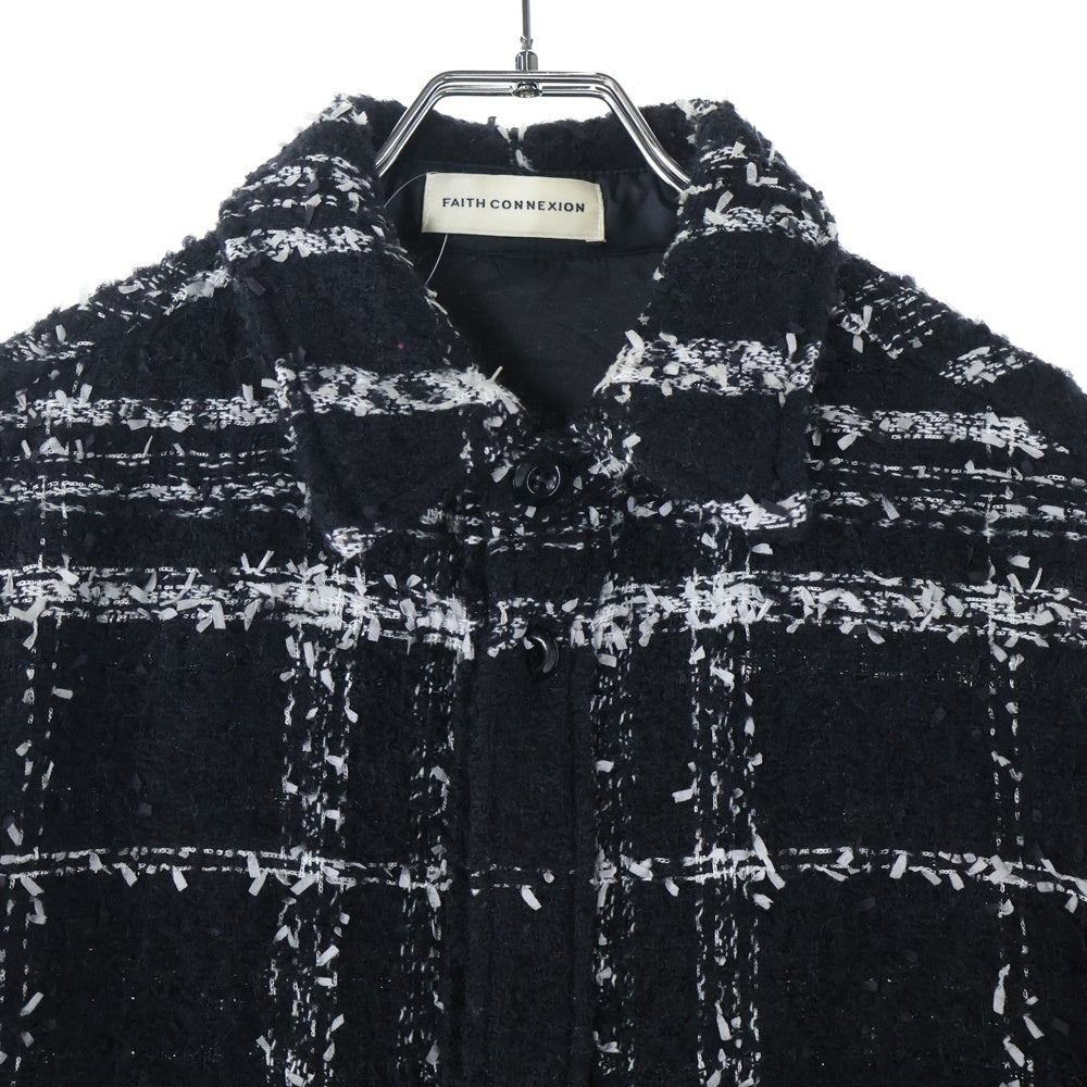 FAITH CONNEXION(フェイスコネクション) Tweed Overshirt ツイード オーバーサイズ長袖シャツ ブラック X1819T00009