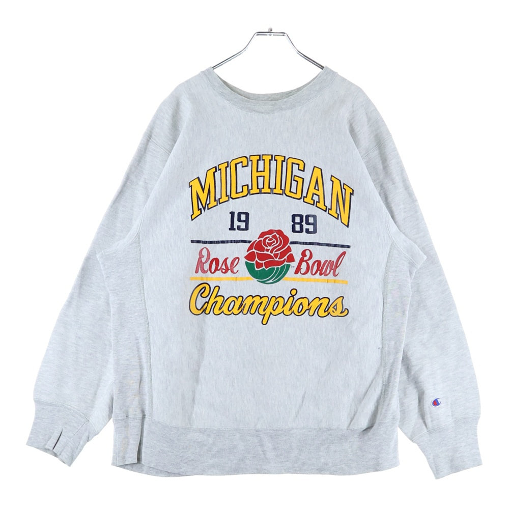 CHAMPION(チャンピオン) 80s Reverse Weave Michigan Rose Bowl リバースウィーブ ミシガンローズボール ロゴプリントクルーネックスウェットシャツ グレー
