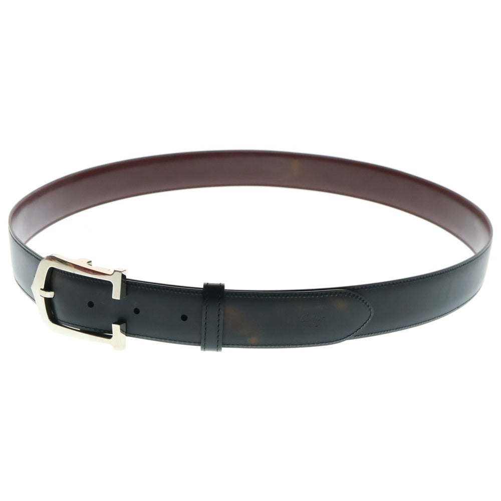 Cartier(カルティエ) C Alonger Leather Belt Cアロンジェ シルバーバックル リバーシブルベルト ブラック/バーガンディ
