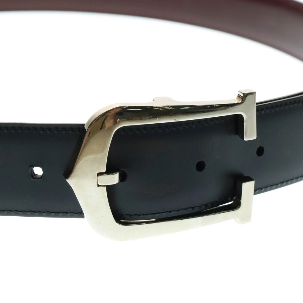 Cartier(カルティエ) C Alonger Leather Belt Cアロンジェ シルバーバックル リバーシブルベルト ブラック/バーガンディ