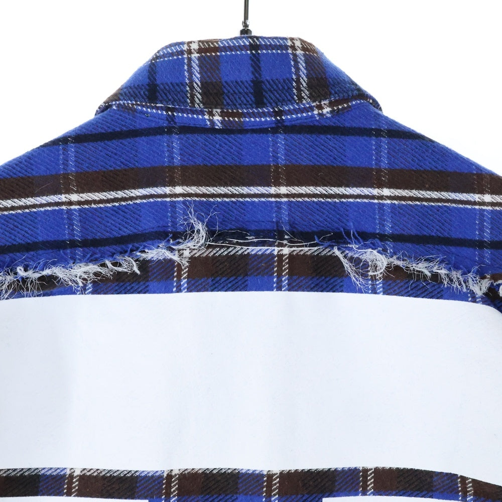 OFF-WHITE(オフホワイト) 18AW Check Reconstructed Shirt パッチワーク 長袖チェックシャツ ブルー OMGA072F18A27005
