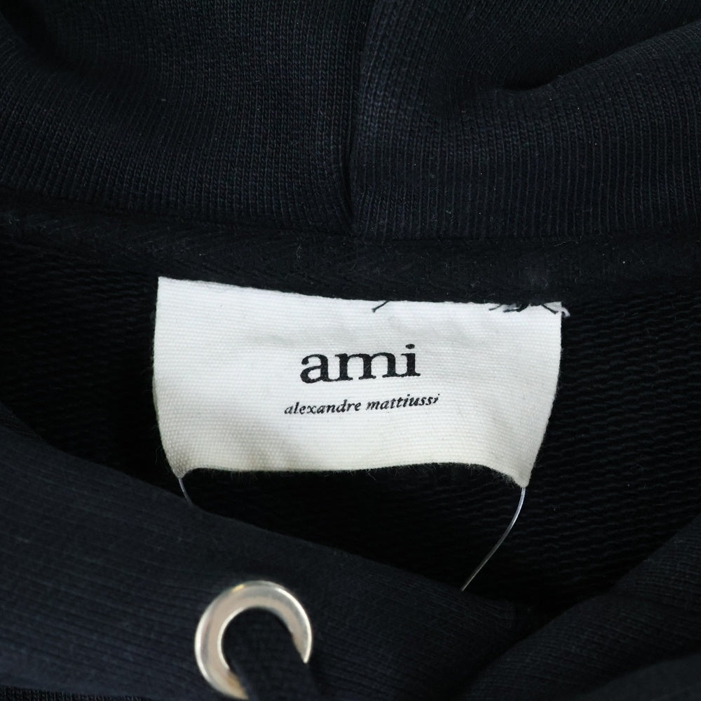 AMI Alexandre Mattiussi(アミアレクサンドルマテュッシ) Hoodie ハートロゴ刺繍 プルオーバースウェットパーカー フーディー ブラック E21HJ058.747