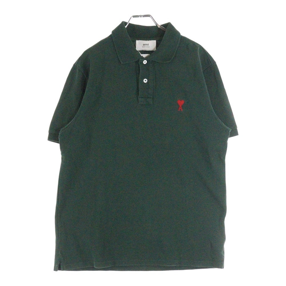AMI Alexandre Mattiussi(アミアレクサンドルマテュッシ) Polo Shirt ハートロゴ刺繍 半袖ポロシャツ グリーン E22HPL001.760