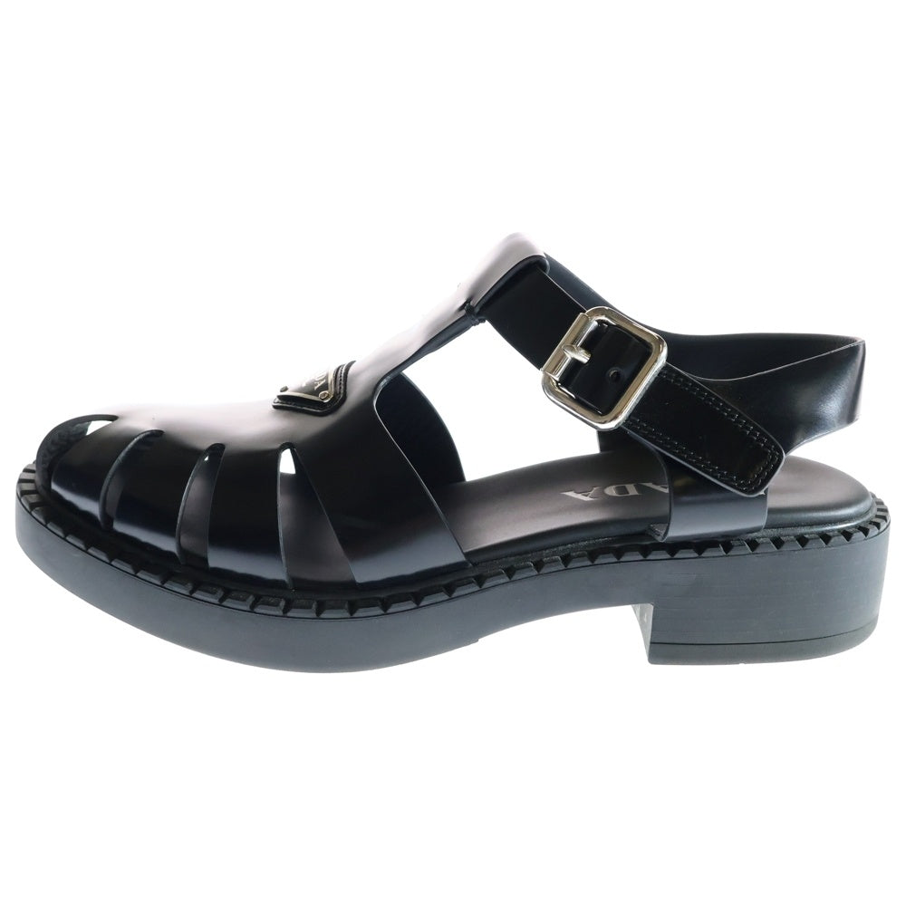 PRADA(プラダ) Sandals トライアングルロゴ フィッシャーマン レザーサンダル ブラック 2X3084