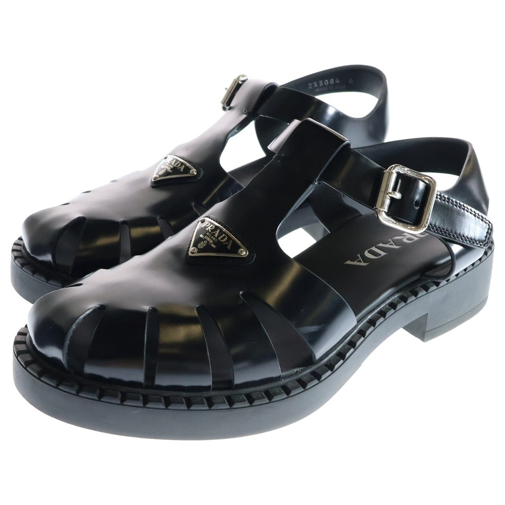 PRADA(プラダ) Sandals トライアングルロゴ フィッシャーマン レザーサンダル ブラック 2X3084