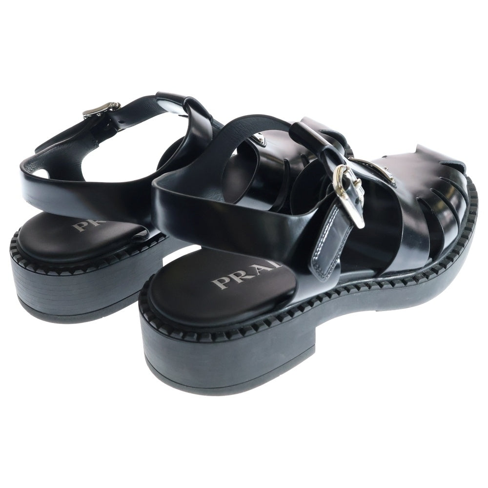 PRADA(プラダ) Sandals トライアングルロゴ フィッシャーマン レザーサンダル ブラック 2X3084