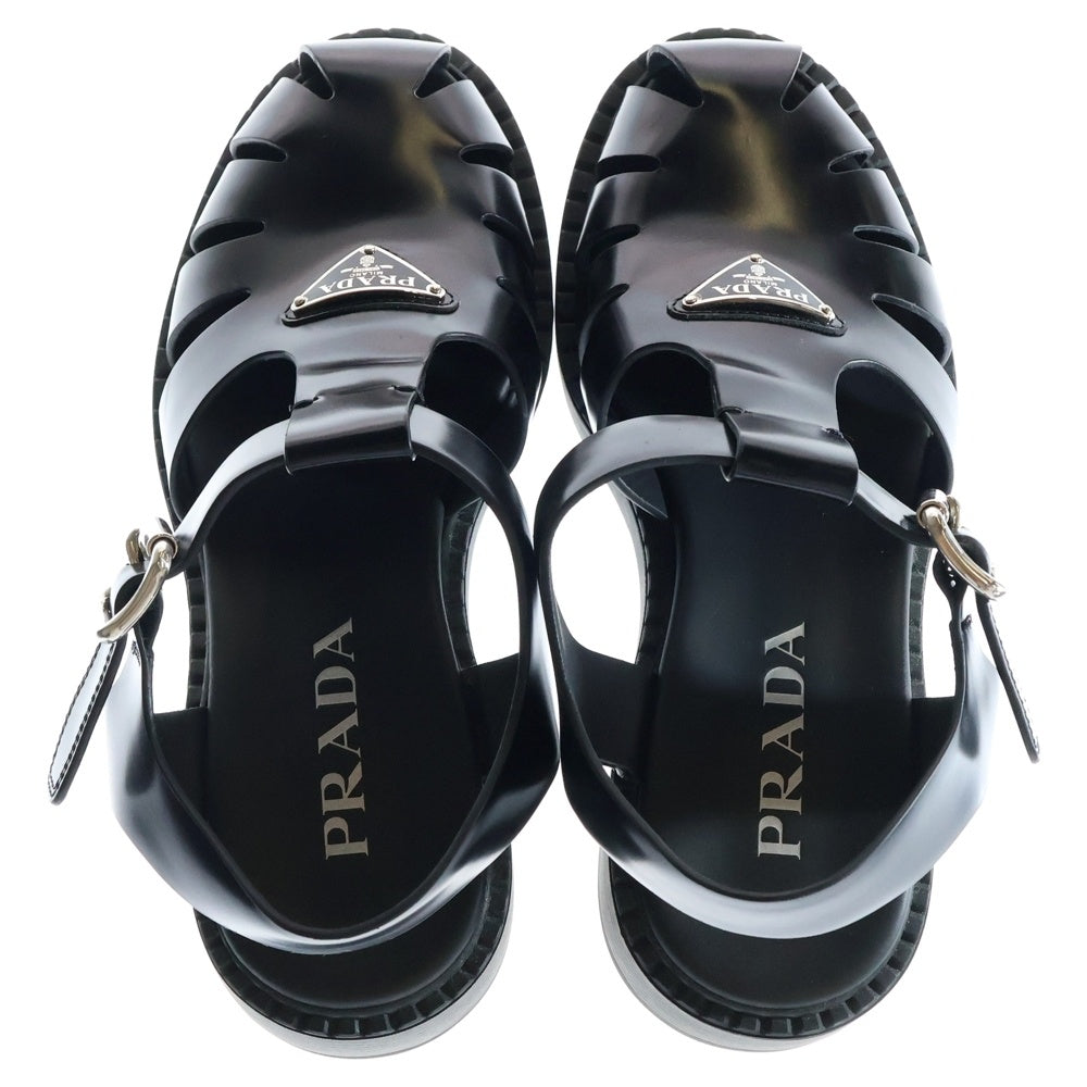 PRADA(プラダ) Sandals トライアングルロゴ フィッシャーマン レザーサンダル ブラック 2X3084