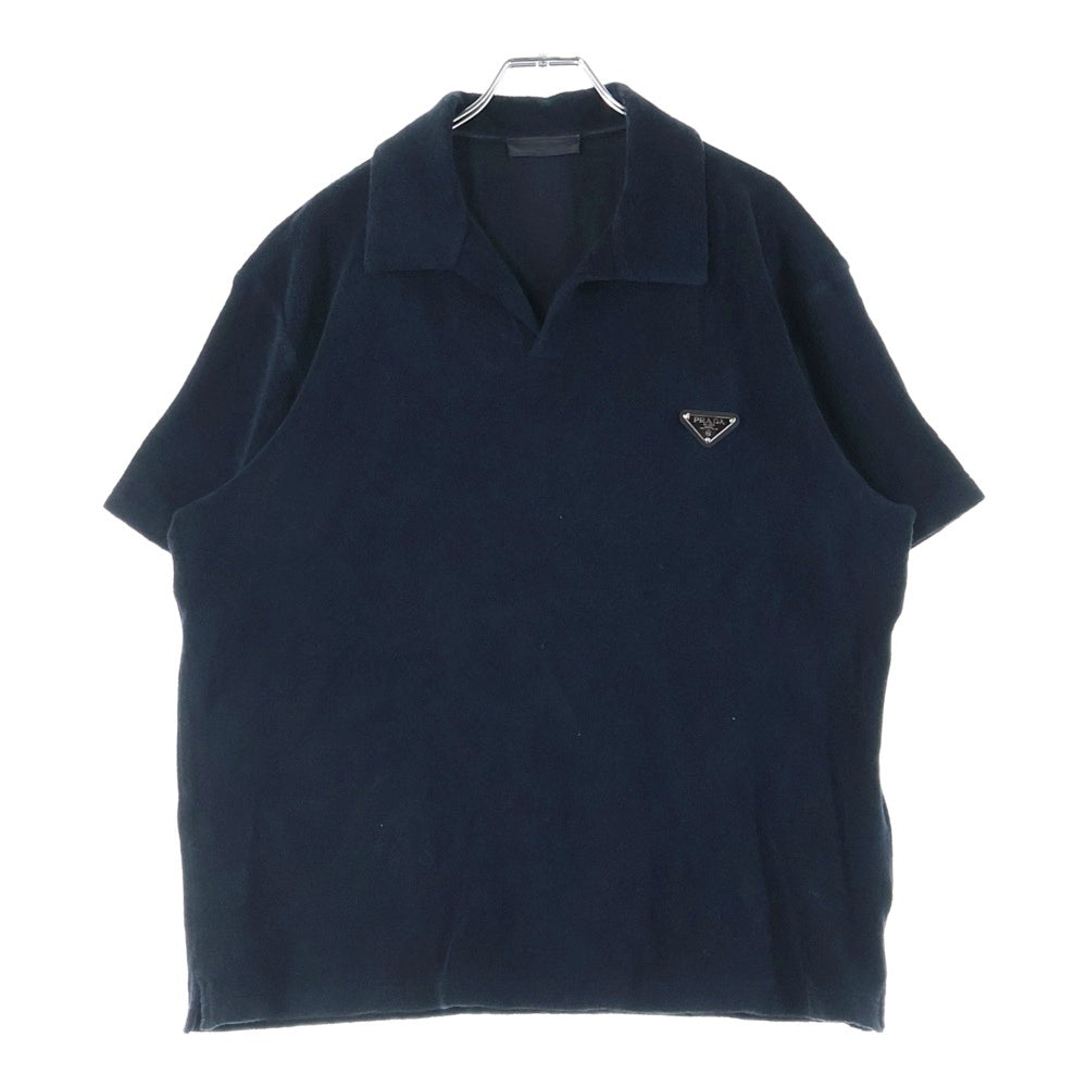 PRADA(プラダ) Terry-Cloth Logo Patch Polo Shirt トライアングルロゴ テリー 半袖ポロシャツ ブラック UJN848