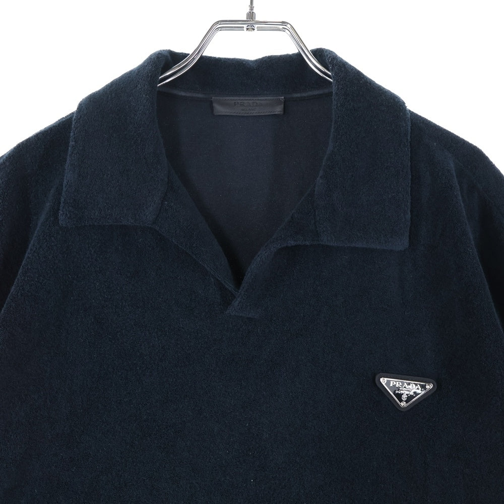 PRADA(プラダ) Terry-Cloth Logo Patch Polo Shirt トライアングルロゴ テリー 半袖ポロシャツ ブラック UJN848