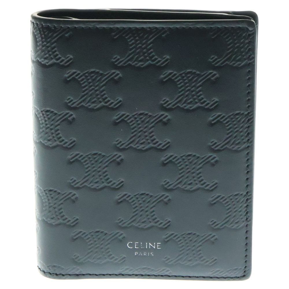 CELINE(セリーヌ) エンボスレザートリオンフコンパクトミニウォレット 二つ折り財布 10E493F ブラック