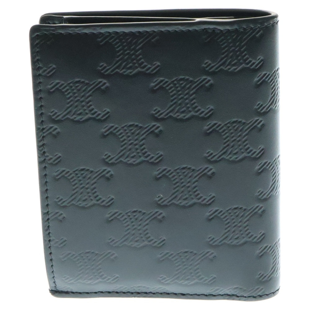 CELINE(セリーヌ) エンボスレザートリオンフコンパクトミニウォレット 二つ折り財布 10E493F ブラック