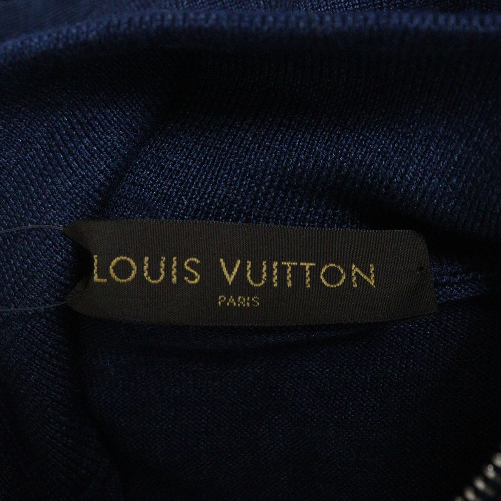 LOUIS VUITTON(ルイヴィトン) Zip Up Knit Jacket ジップアップニットジャケット ロゴ刺繍エルボーパッチニットセーター HAN53E ネイビー