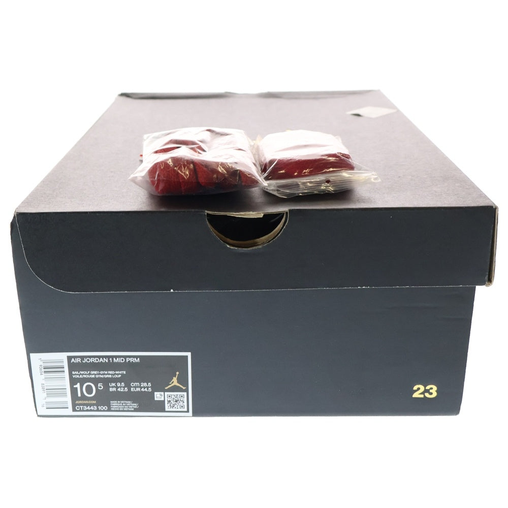NIKE(ナイキ) AIR JORDAN 1 MID PREMIUM スニーカーズエンスタッフ ミッドカットスニーカー US10.5/28.5cm CT3443-100 グレー/ホワイト/レッド
