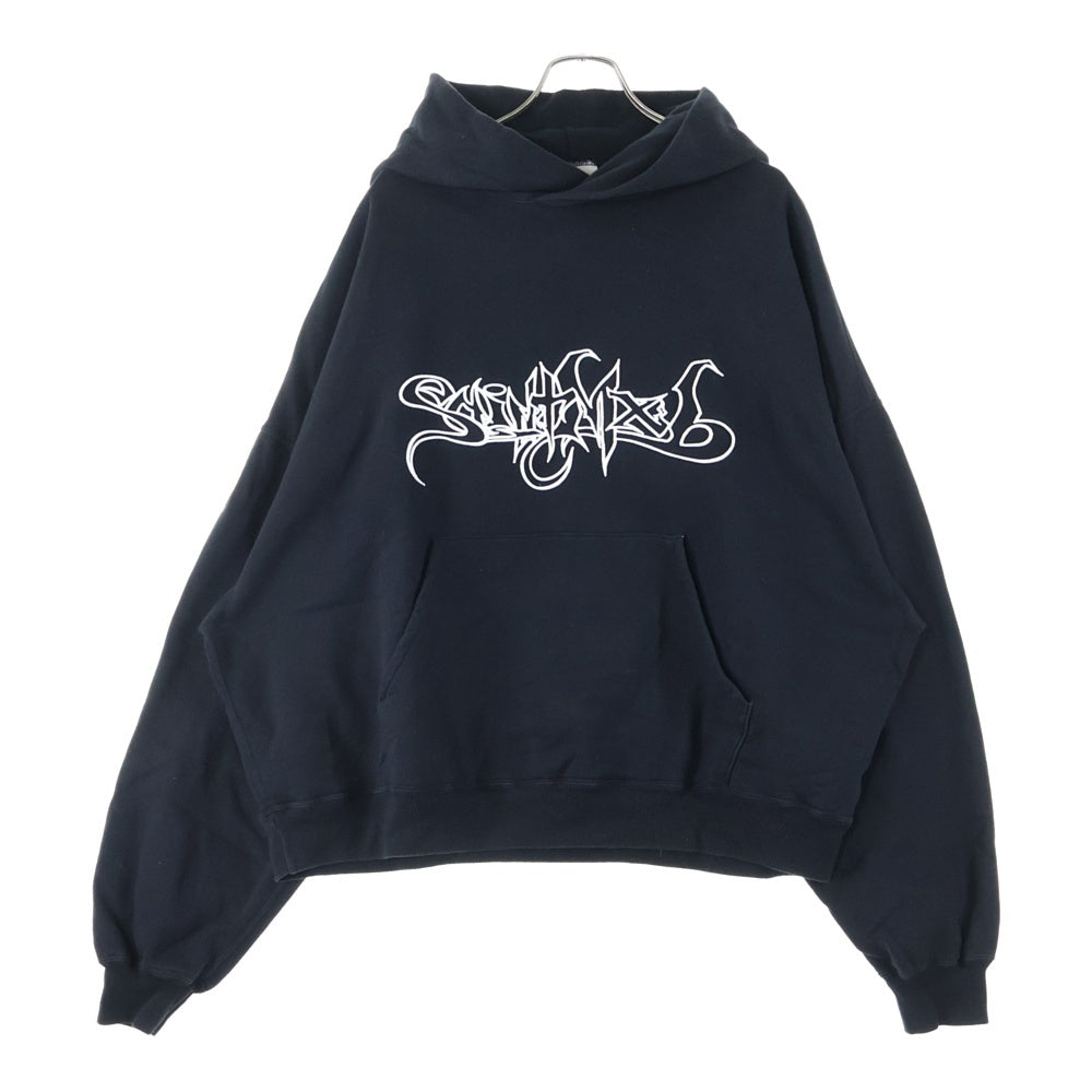SAINT MICHAEL(セントマイケル) 25SS SAINT MX6 HOODIE ロゴ刺繍 プルオーバースウェットパーカー フーディー ブラック SM-HR8-0000-049
