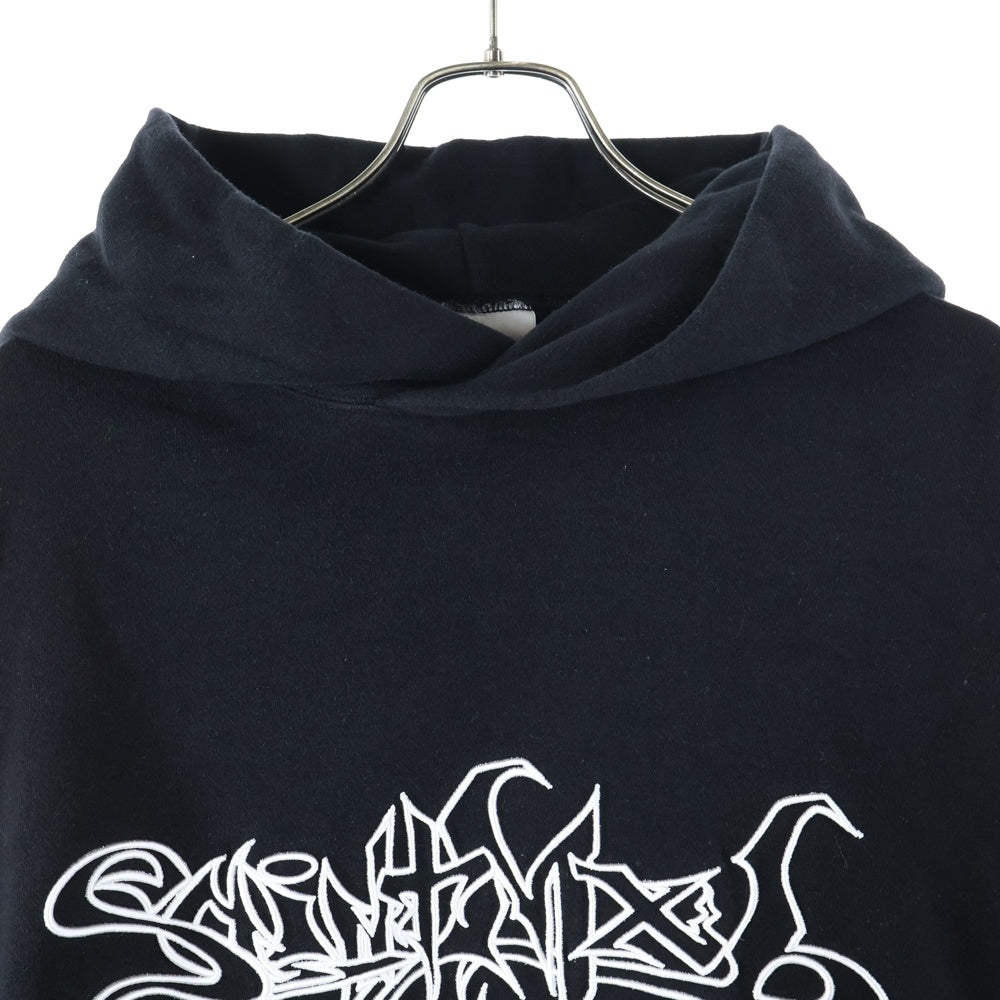 SAINT MICHAEL(セントマイケル) 25SS SAINT MX6 HOODIE ロゴ刺繍 プルオーバースウェットパーカー フーディー ブラック SM-HR8-0000-049