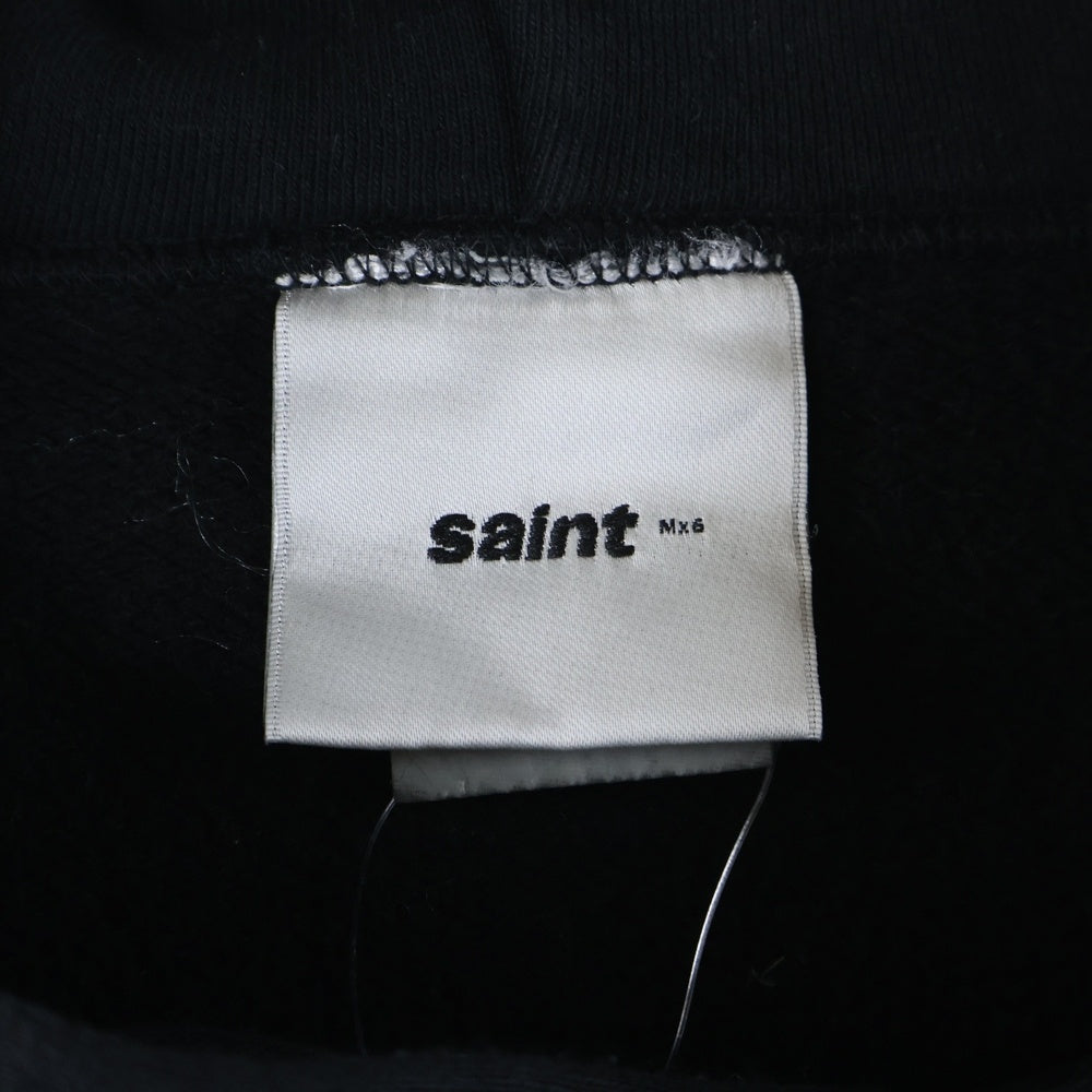 SAINT MICHAEL(セントマイケル) 25SS SAINT MX6 HOODIE ロゴ刺繍 プルオーバースウェットパーカー フーディー ブラック SM-HR8-0000-049