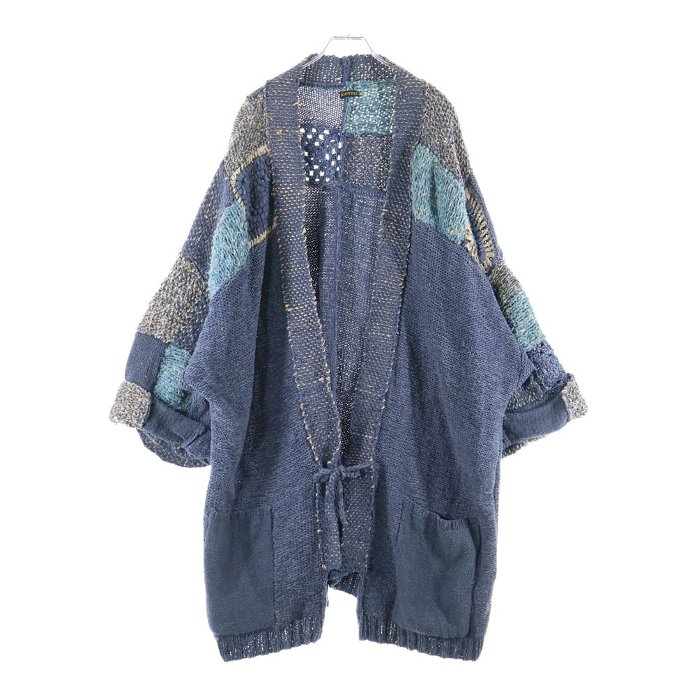 KAPITAL(キャピタル) 3G Hand Knit TUGIHAGI KESA Cardigan ハンドニット ツギハギ ケサ カーディガン 半袖ニットカーディガン K2402KN006 ブルー
