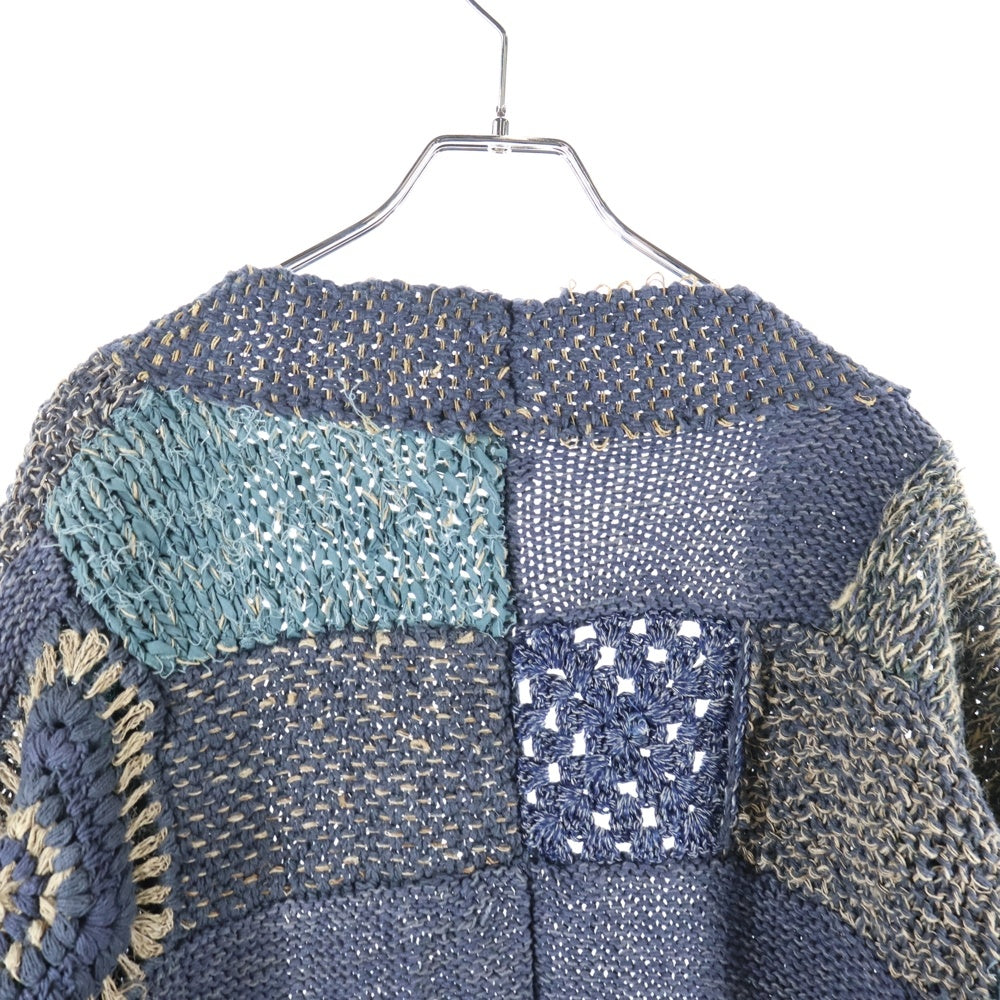 KAPITAL(キャピタル) 3G Hand Knit TUGIHAGI KESA Cardigan ハンドニット ツギハギ ケサ カーディガン 半袖ニットカーディガン K2402KN006 ブルー