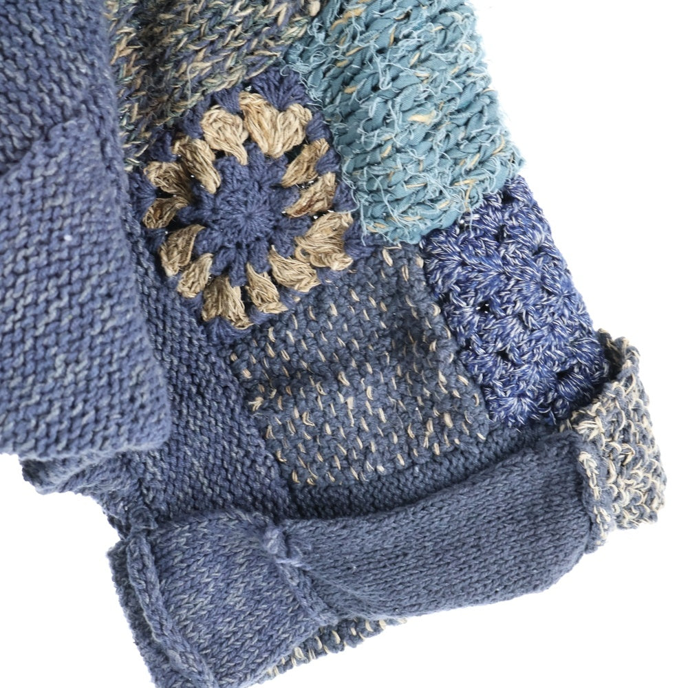 KAPITAL(キャピタル) 3G Hand Knit TUGIHAGI KESA Cardigan ハンドニット ツギハギ ケサ カーディガン 半袖ニットカーディガン K2402KN006 ブルー