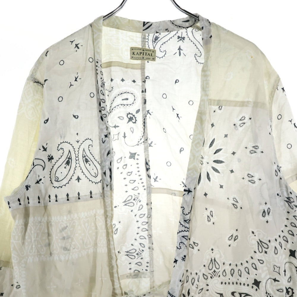 KAPITAL(キャピタル) 19SS ペイズリーバンダナパッチワークシャツ ノーカラー長袖シャツ K1904LS078 ホワイト